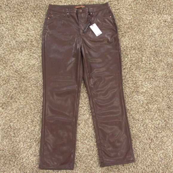 Judy Blue Pants Women's 15/32 Brown Espresso Straight Leg Faux Leather - Picture 1 of 12